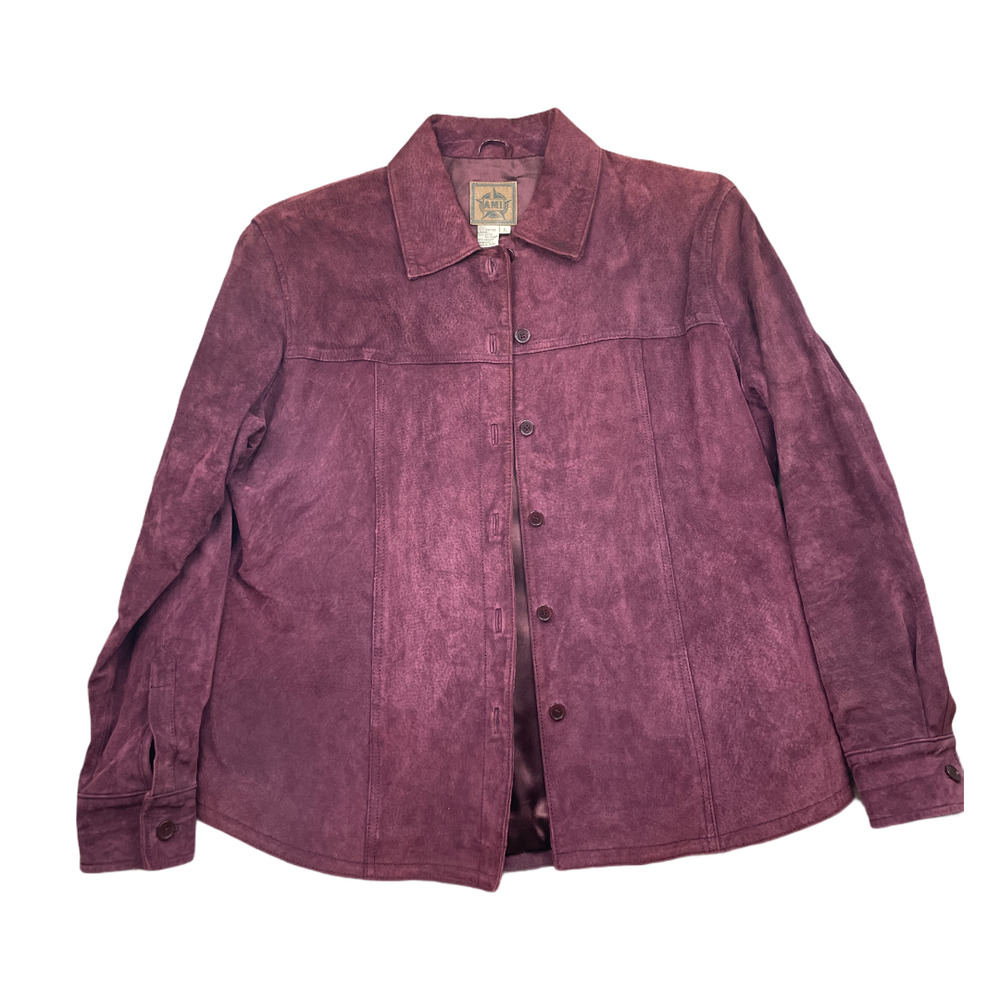 Purple Leather Button Up Jacket Womens L